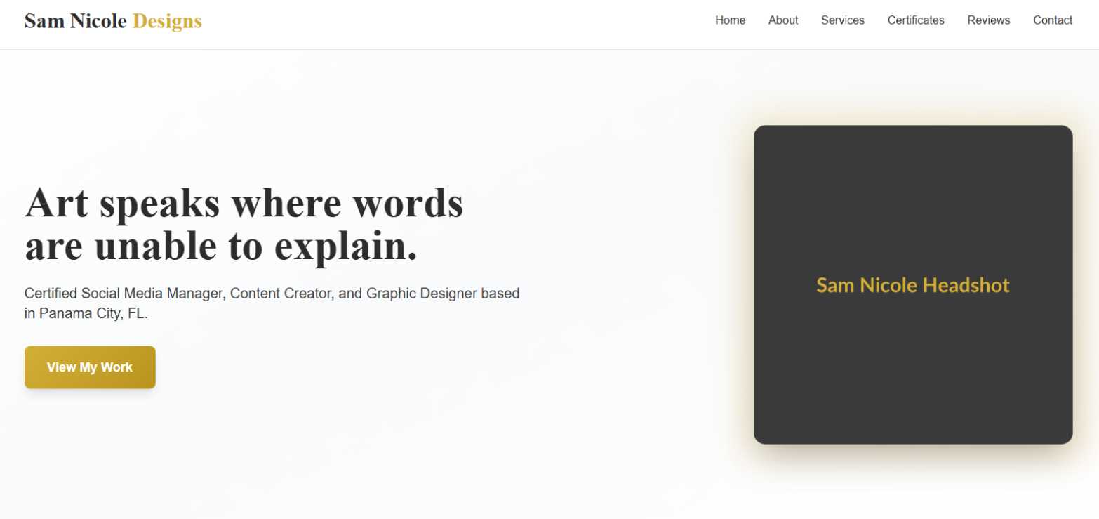 Nicole Designs website, homepage