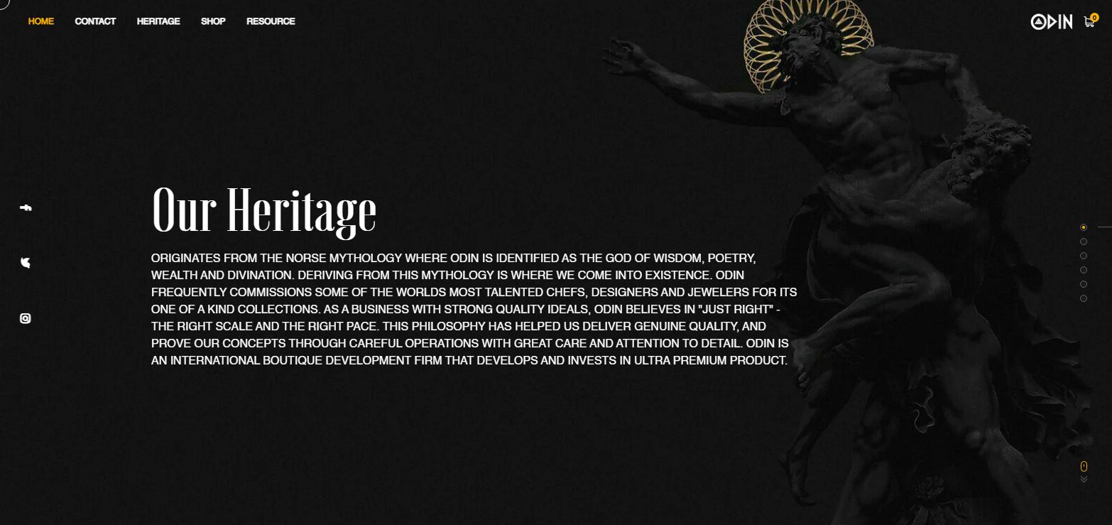 Odin Luxury website, homepage