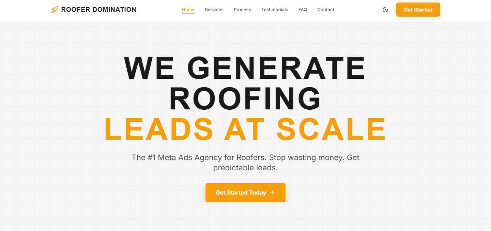 Roofer Domination website, homepage